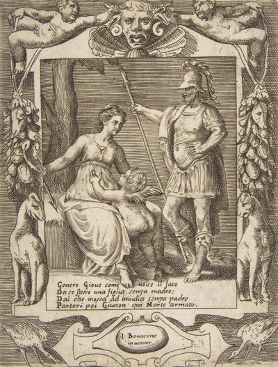 Juno, Mars och Cupid, utspelad inom en utarbetad ram, från 