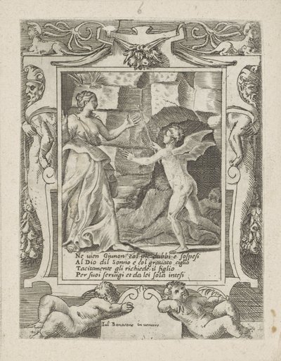 Juno beordrar Sleep att sjunka ner på Jupiter Love, Anger and Jealousy of Juno (serietitel) Amori sdegni et gielosie di Giunone (serietitel) av Giulio Bonasone