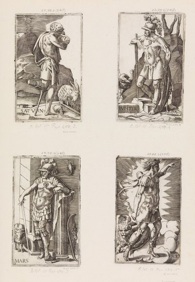 Jupiter, från Planeter, plåt 2, 1530-70. av Giulio Bonasone