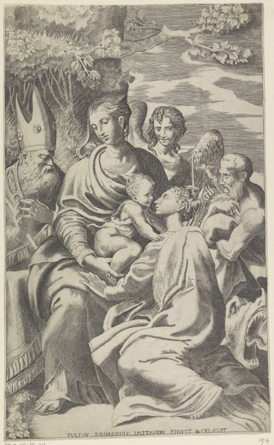 Maria med Kristusbarnet och de heliga av Giulio Bonasone