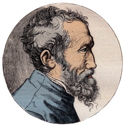 Porträtt av Michelangelo Buonarroti italiensk skulptör - Porträtt av Michelangelo Buonarroti dit Michel Ange av Giulio Bonasone