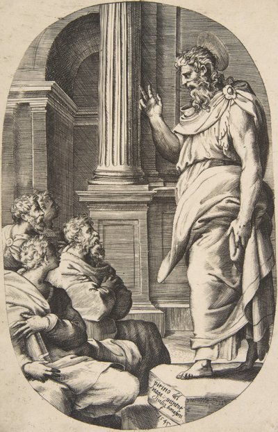 Saint Paul Preaching, en oval komposition, 1547. av Giulio Bonasone
