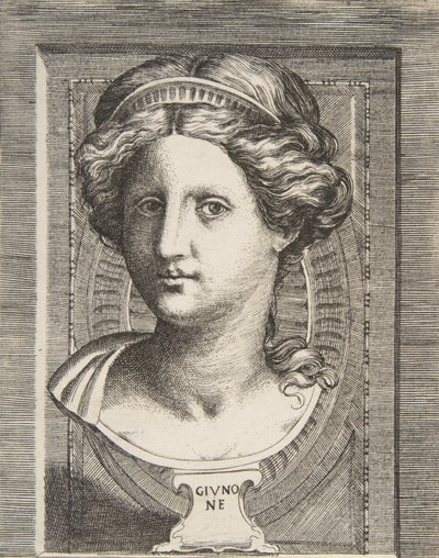 Skulpterat huvud av Juno, ca 1531-76. av Giulio Bonasone