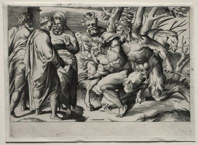 Silenus och kung Midas, mitten av 1500-talet. av Giulio Bonasone
