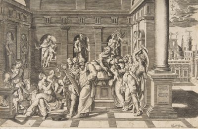Johannes Döparens födelse i en klassisk byggnad, ca 1531-76 av Giulio Bonasone