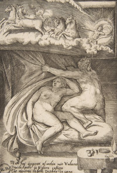 Venus och Mars upptäcktes av Apollo, från "The Loves of the Gods", 1531-60. av Giulio Bonasone