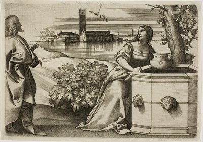 Kristus och den samaritanska kvinnan av Giulio Campagnola