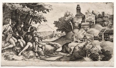 Herdar i ett landskap av Giulio Campagnola