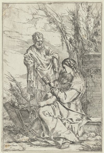 Heliga familjens läsning med Maria av Giulio Carpioni (I)