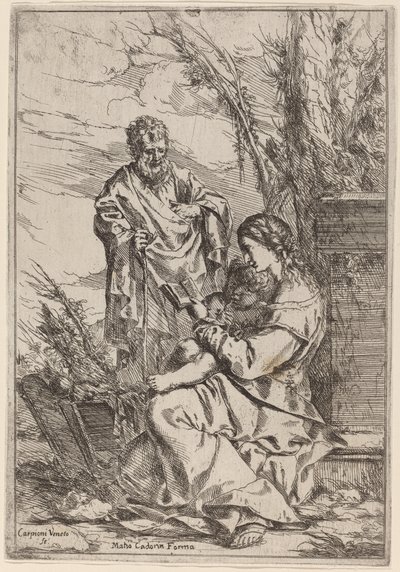 Helig familj med jungfruläsning av Giulio Carpioni