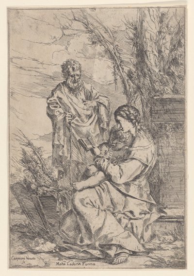 Den heliga familjen med jungfrun läser en bok, 1640-60. av Giulio Carpioni