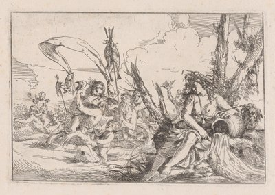 Vatten, representerat av en najad som sitter vid foten av ett träd..., 1640-60. av Giulio Carpioni
