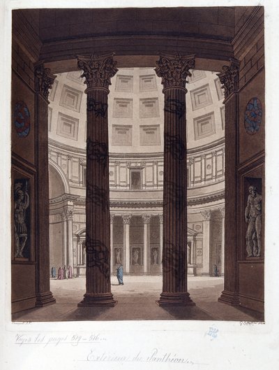 Interiör av Pantheon of Rome - Interiör av Pantheon of Rome i den romerska antiken - i "" The Ancient and Modern Costume"", av Dr Jules Ferrario, ed. Milano av Giulio Ferrario