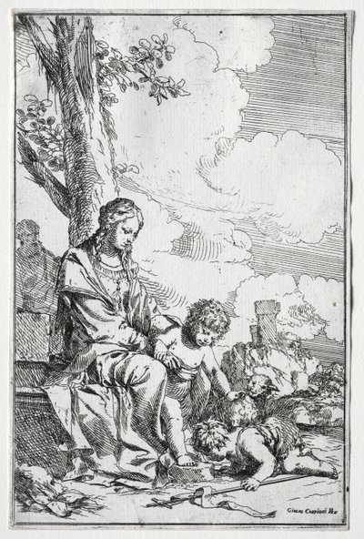 Helig familj med spädbarnet St. John. av Giulio I Carpioni
