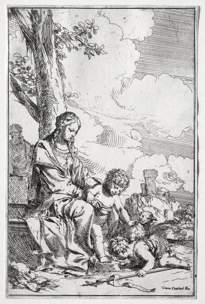 Helig familj med spädbarnet St. John av Giulio I Carpioni