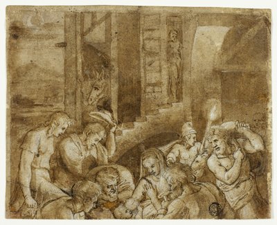 Tillbedjan av herdarna: övre halvan av Giulio Romano