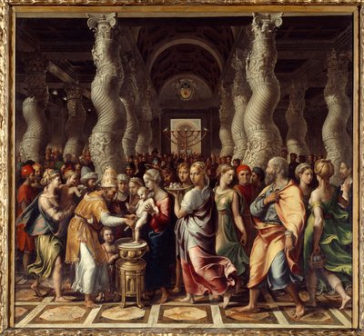 Omskärelse Religiös ceremoni för Kristi omskärelse. Målning av Giulio Pippi de "Jannuzzi av Giulio Romano av Giulio Romano