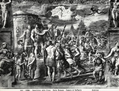 Constantines Vision of the Cross, från Sala di Costantino, Raphael Rooms av Giulio Romano