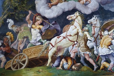 Diomedes kämpar mot Phegeus och Idaios. av Giulio Romano