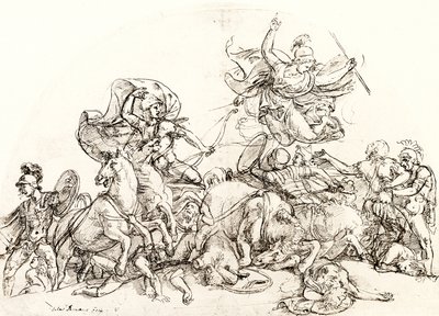 Diomedes, sårad av Pandarus, tröstas av Pallas Athene av Giulio Romano