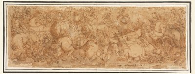 Teckning, slagfältsscen, 1524-46 av Giulio Romano