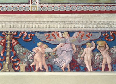 Fris från Camera con Fregio di Amorini Amors kammare Frisdetalj av amorbrottning, fresk från 1520-talet av Giulio Romano
