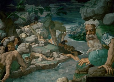 Jättar som försöker storma Olympos krossas under fallande stenar (fresco) av Giulio Romano