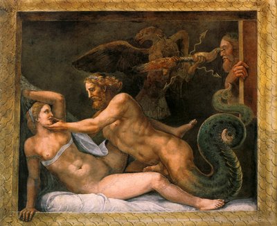 Jupiter och Olympia, 1526-1534 av Giulio Romano