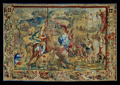 Historien om Scipio: Slaget på platån, fjärde delen av gobelängen, ull och siden, gobeläng ... av Giulio Romano