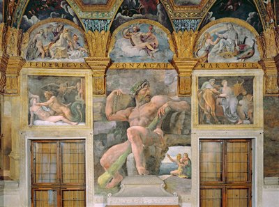 Olympia förförd av Jupiter, Polyphemus vaktar Acis och Galatea, Pasiphae kommer in i kon som konstruerats av Daedalus, från Sala di Amore e Psiche av Giulio Romano