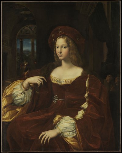 Porträtt av Doña Isabel de Requesens y Enríquez de Cardona-Anglesola, ca 1518 (olja på panel överförd till duk) av Giulio Romano
