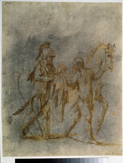 ""Saint Martin och tiggaren"" (Saint Martin och en tiggare) Akvarell och tusch av Giulio Pippi De