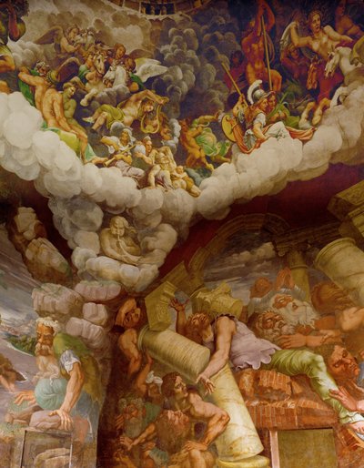Sala dei Giganti. Jättarnas angrepp på Olympen (fresco) av Giulio Romano
