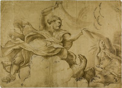 Studie för Jupiter som kastar blixtar av Giulio Romano