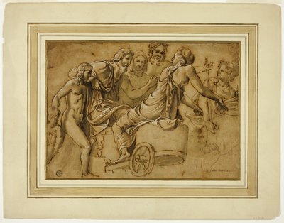 Studie för Venus som ber Jupiter om Mercurius tjänster som Herald av Giulio Romano