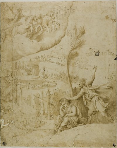 Studie för förebud om Augustus framtida storhet: Vänster del av Giulio Romano