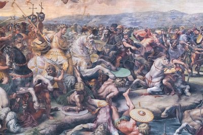 Slaget vid Milvian Bridge, detalj (fresk) av Giulio Romano