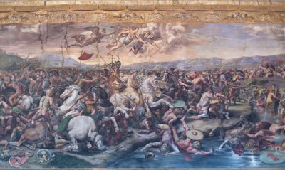 Slaget vid Milvian Bridge, i Constantine Room, Raphael Rooms, c.1520-24 (fresk) av Giulio Romano