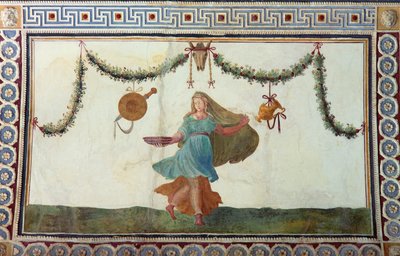 Camera con Fregio di Amorini Chamber of the Cupid Frieze detalj i taket som föreställer en kvinna som håller en skål, fresk från 1520-talet av Giulio Romano