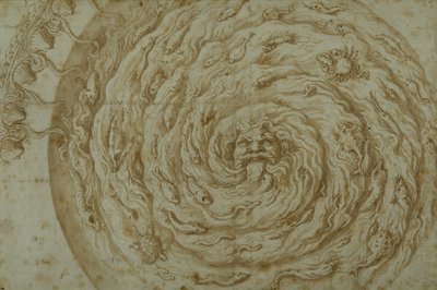 The Stream Oceanus (penna & brunt bläck med tvätt på papper) av Giulio Romano
