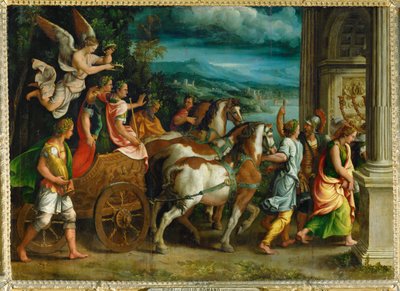 Titus och Vespasianus triumf ... av Giulio Romano