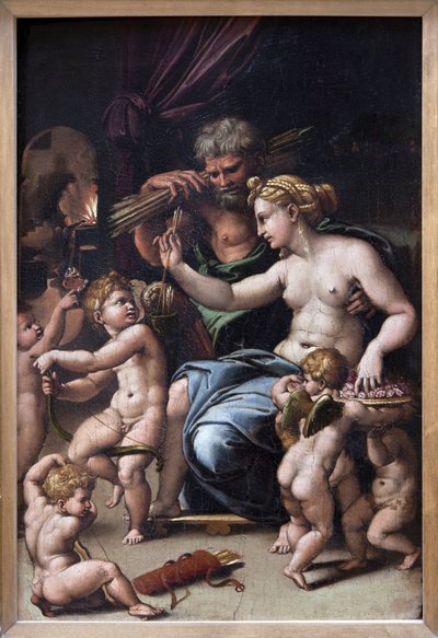 Venus och Vulcanus (olja på duk) av Giulio Romano