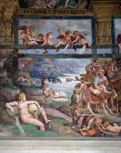 Bröllopsfest eller gudarnas bankett, fresk av Giulio Romano (1499-1546), västra väggen i Amors och Psyches kammare, Palazzo Te, Mantua (UNESCO:s världsarvslista, 2008), Lombardiet, Italien av Giulio Romano