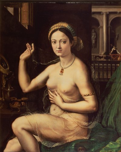 Kvinna med en spegel av Giulio Romano