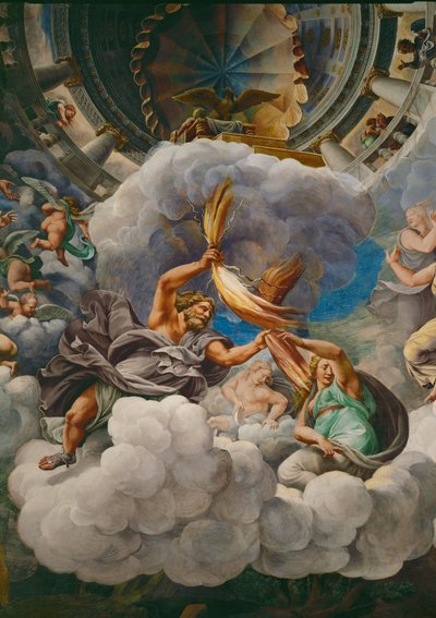 Zeus kastar blixtar mot de anfallande jättarna (fresco) av Giulio Romano