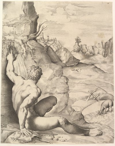 Johannes Döparen i vildmarken, ca. 1545-55. av Giulio Sanuto
