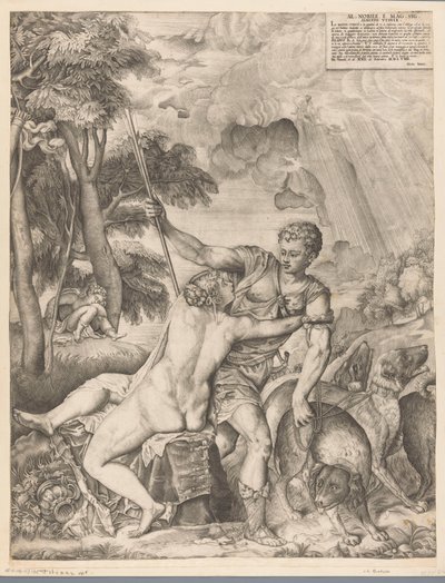 Venus en Adonis av Giulio Sanuto