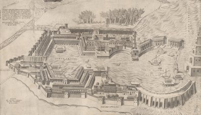 Mirror of Roman Magnificence: Birdseye View of the Port of Rome, 1554., 1554. av Giulio de Musi
