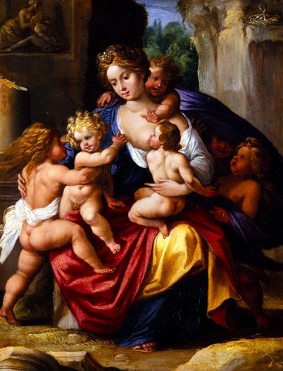 Charity (olja på metall) av Giuseppe (1568 1640) Cesari