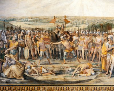 Strid mellan Horatii och Curiatii, av Giuseppe Cesari (1568-1640), fresk, Hall of Horatii och Curiatii, Conservatories Palace, Rom, Romarriket, Italien av Giuseppe Cesari